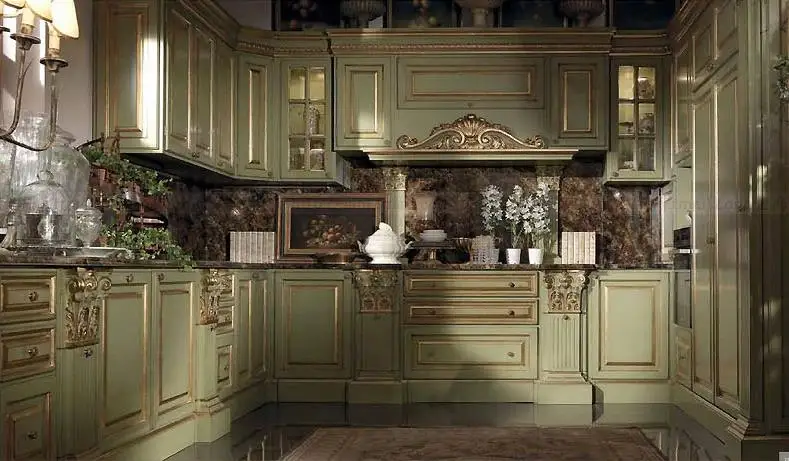 French luxurious classic ready made kitchen cabinet design manufacture