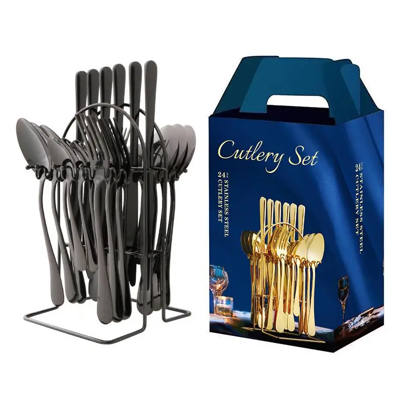 Amazon Best Selling Stainless Steel Knife Fork Spoon Set 24pcs Gold Flatware Luxury Cutlery Set