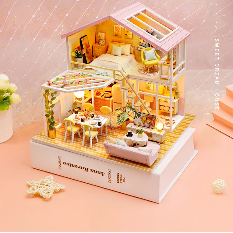 Wooden Doll House With Miniature Furniture Diy Craft Houses Wholesale for Girls Model Toy