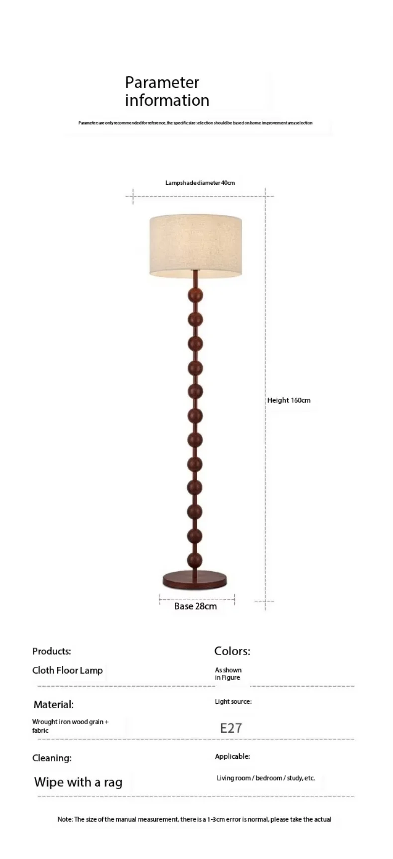Custom European Retro Simple HotelLEDBedside Bedroom Living Room Study Wooden Fabric Shade Floor Lamp