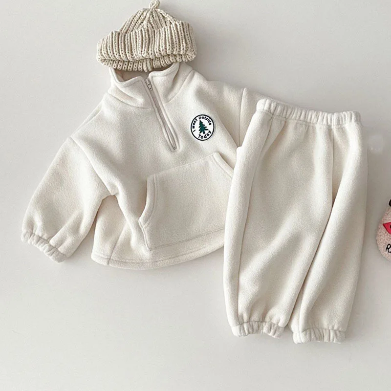 Fleece Baby Outfit Set Casual Autumn Winter Kids Pullover Pants