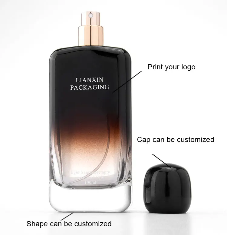 Custom 25ml 50ml 100ml Rectangle Portable Empty Spray Glass Square 50 ml Black Perfume Bottle With Plastic Lid