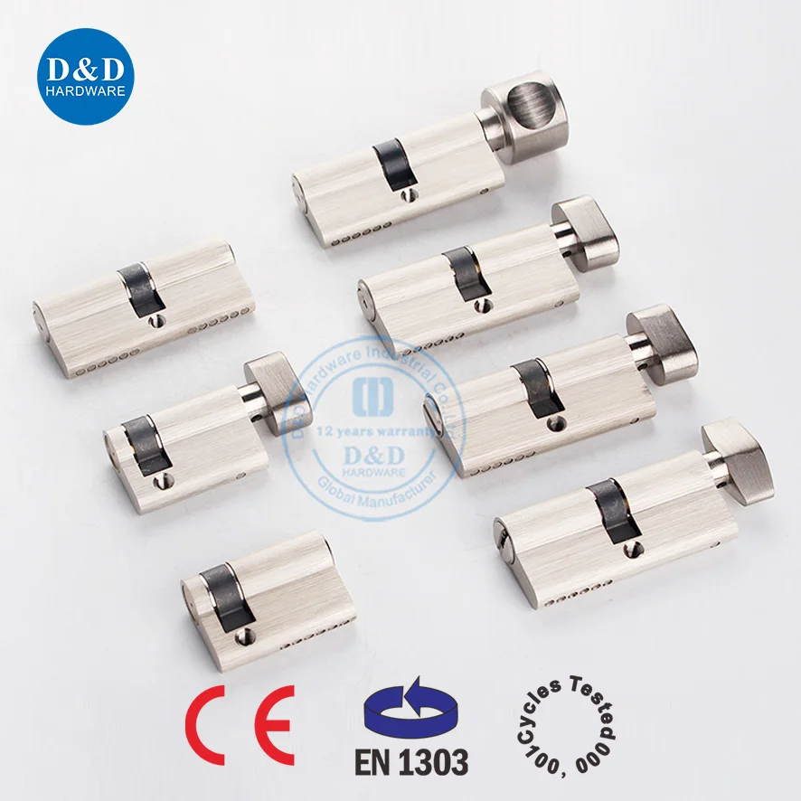 EN 1303 Solid Brass 6 Pins Standard PVD Stain Finish Double Cylinder Lock for Building Door