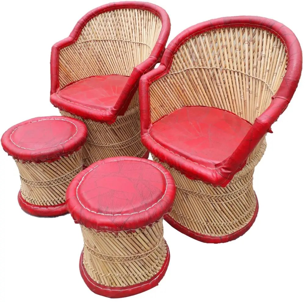 2021 Luxury Handmade Bamboo Cane Wood Chair Set Of 2 With 2 Round Ottoman Pouf Stools For Living Room Office Buy Chairs Barstool Chairs French Chair Birdcage Chair Outdoor Chair Rocking