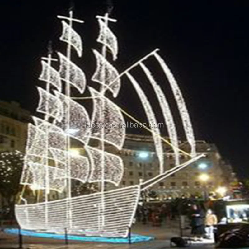 Outdoor Large 3D LED Illuminated Lighted Giant Sailing Boat for Commercial Grade Holiday Festival Decoration