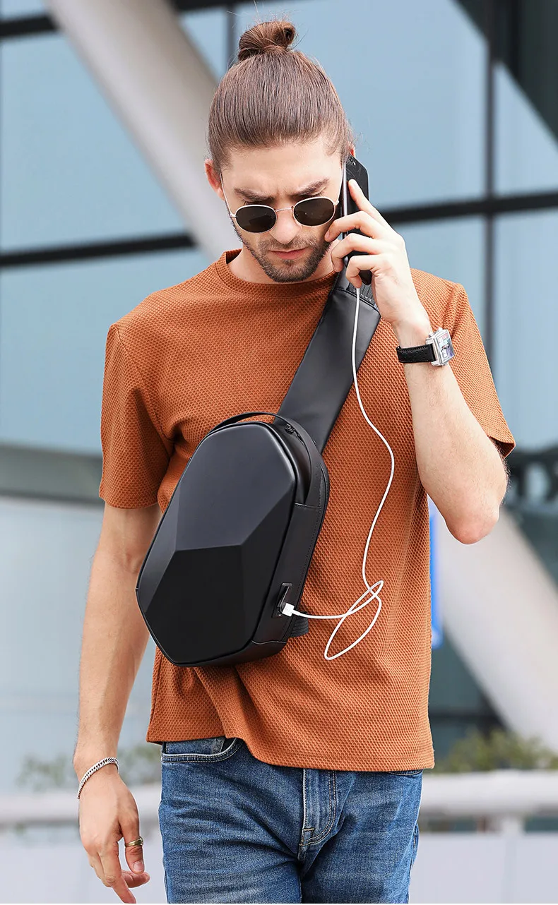 New Style Trendy Design Polyhedron Shoulder Messenger Chest Bag Motorcycle Saddlebags Luggage Black Blue OXford Cloth+Polyester
