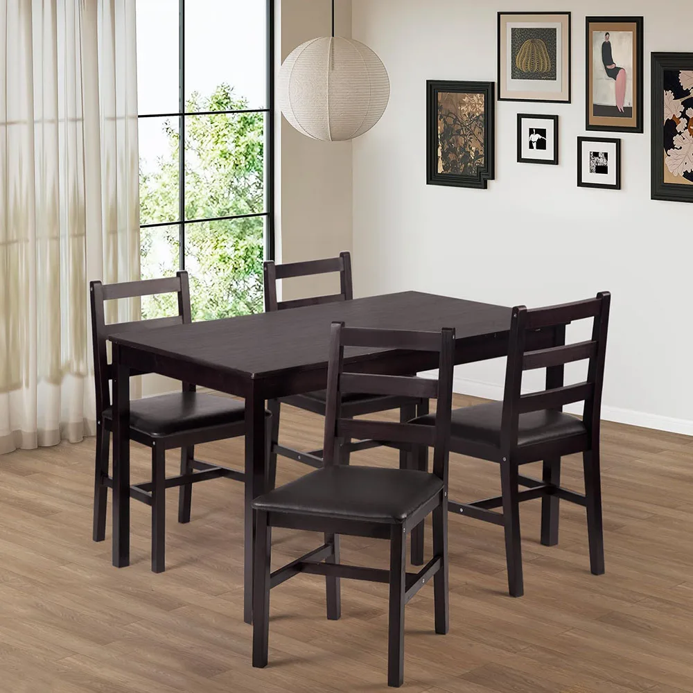 Wood Dark Brown Dining Room Table Set for Small Spaces Elegant Kitchen Table and Chair Set for 4 factory