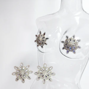 Custom Luxury Big Diamond Irregular Petal Body Sticker Shiny Silver Rhinestone Sexy Pasties Reusable Nipple Cover for Women