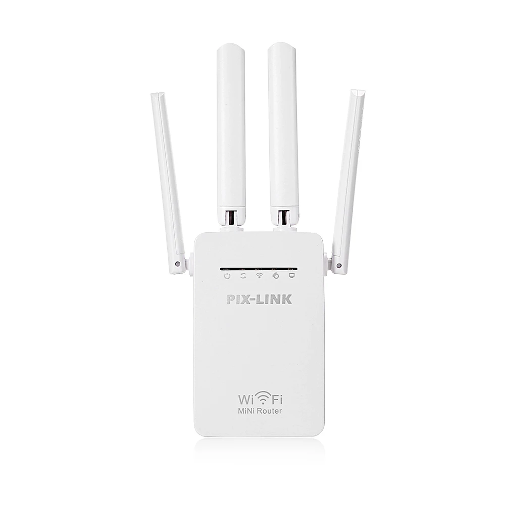 PIXLINK WiFi Repeater Wireless Router 300Mbps 4 Antenna Extender Amplifier Signal Cover Long Range
