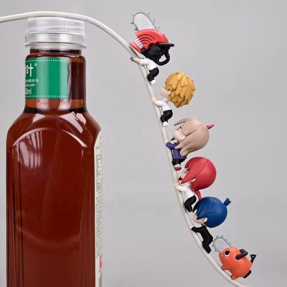 6 Types of Cartoon PVC Chainsaw Men Denci Maki Denci Bochita Data Cable Anime Frozen Doll Box Egg Wholesale