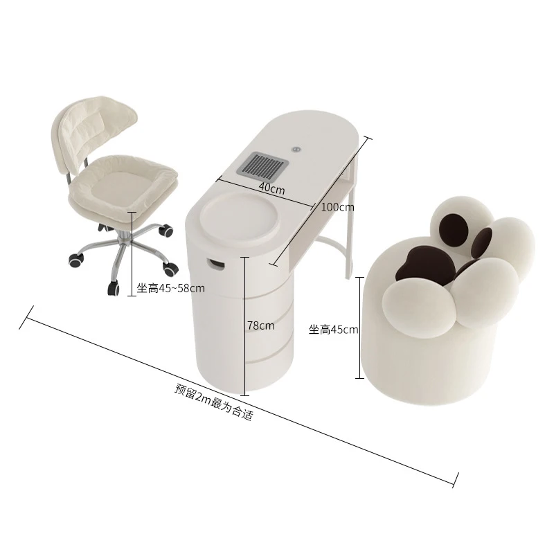 Luxury Modern Design Metal Nail Tech Desk Table Salon Manicure Furniture Double Manicure Nail Table for Beauty Salons