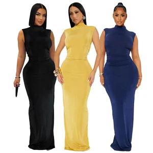 Customize Spring New Fashionable Solid Color Sexy Sleeveless Hanging Neck Backless Slim Fit Floor-Length Wool High Waist