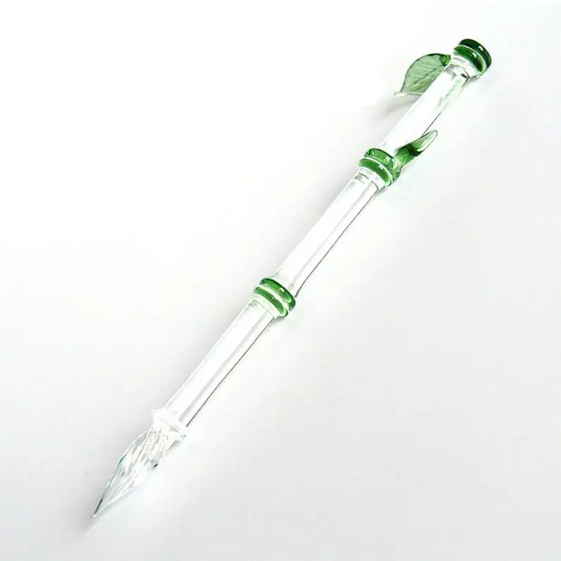 Business Office Dip  Signature Pen Good Quality Bamboo Shape Design Dip Glass Pen Clearing Crystal Pen