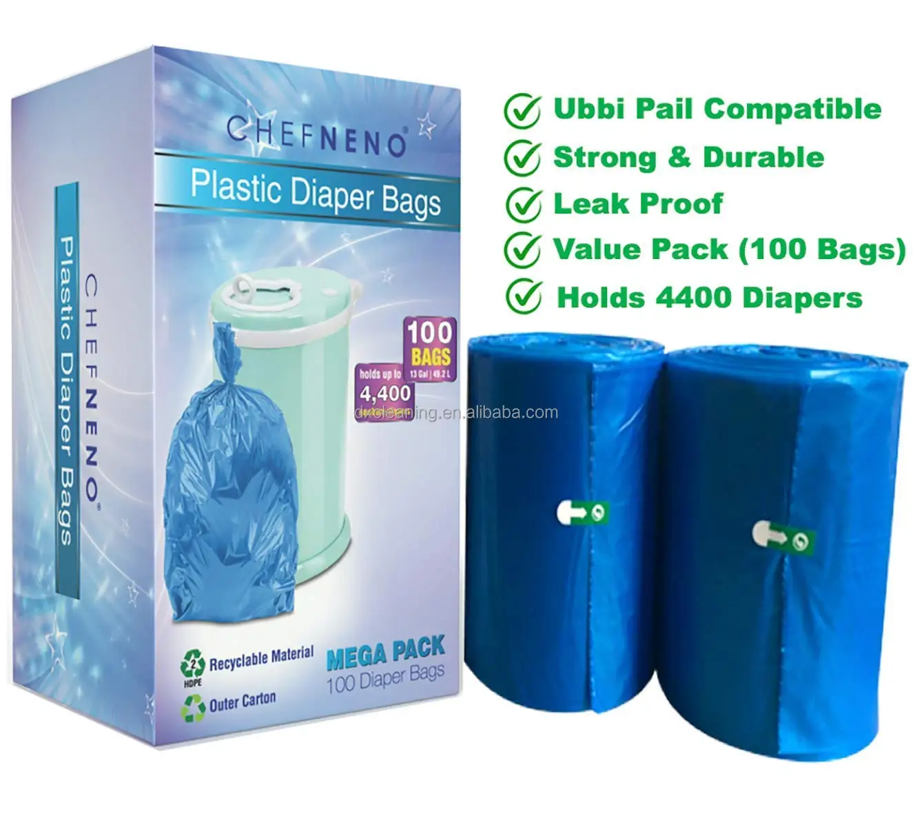 Diaper Pail Refill Bags - Pack Of 9 - Holds Up To 2880 Diapers Disposable Diaper Bags Designed Reduce Leaks Compatible Diaper Pail Cassettes Models
