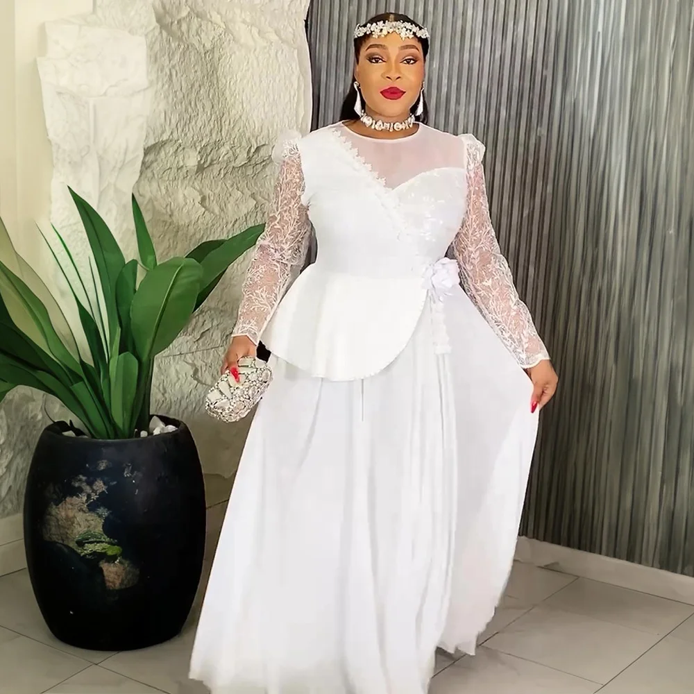 Modest Evening Party White Dress High Quality Lace Sleeve 3D Floral Banquet Gown  Dresses for Women K1016| Alibaba.com