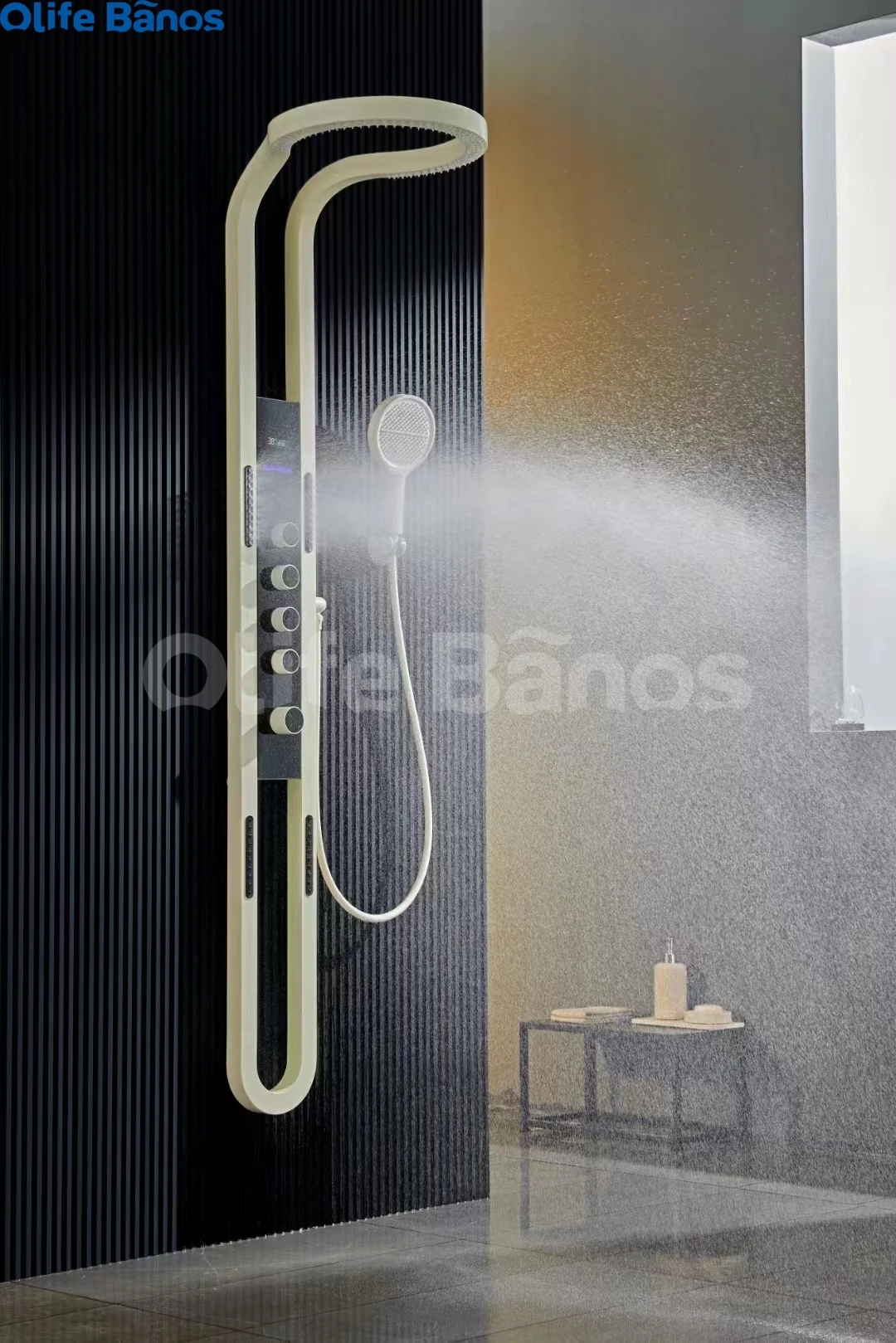 Olife Banos Black White Brass Copper Multifunction Rainfalll Smart Digital Display Spray Water Mist Massage Shower System Panel factory