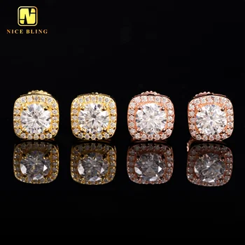 Hot Selling Cheap Price Cluster Moissanite Earrings 925 Sterling Silver Hip Hop Jewelry Square Ear Studs Pass Diamond Tester