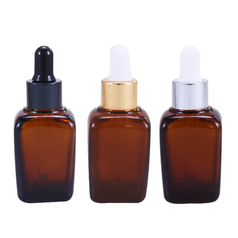 30ml Rectangular Glass Dropper Bottle Amber Skin Care Cream Screen Printing Personal Care Label Logo Printing Screen Printing