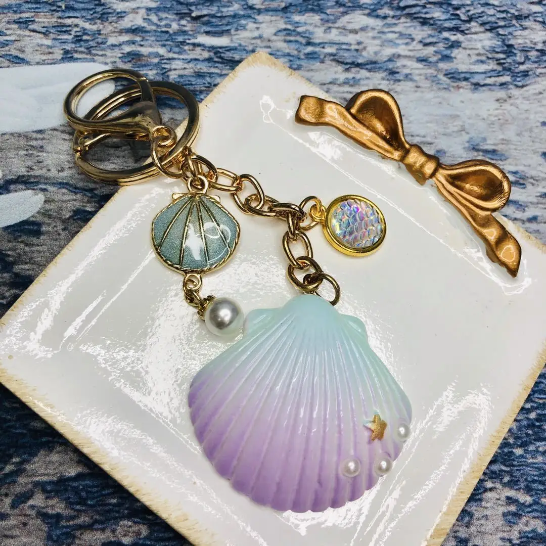 New Sea Creative Style Starfish Pearl Shell Keychain KeyRing Resin