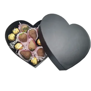 Black Valentine's Day Gift Packaging Heart Shaped Box With Lid for Chocolate Covered Strawberry