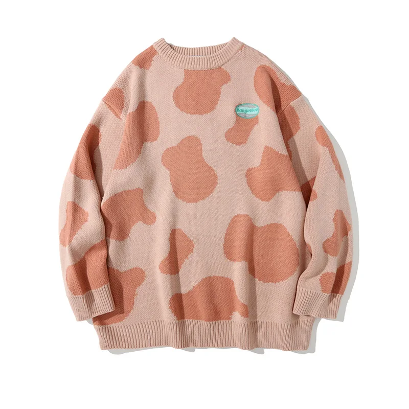 2024 Latest Design Men's Sweater Men's Sweater with Cow Jacquard Pattern Loose and Comfortable Pullover for Men