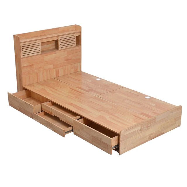 Wholesale Solid Wood   High Box Storage Bed Simple Master Bedroom Hidden Space Double King Queen Bed