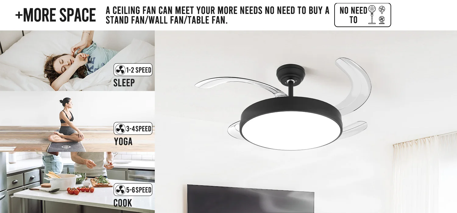 outstanding quality Ventilador De Techo 42 Inch Tuya APP Control Smart Invisible Fan Light Modern Retractable Dc Ceiling Fan With LED Light 0