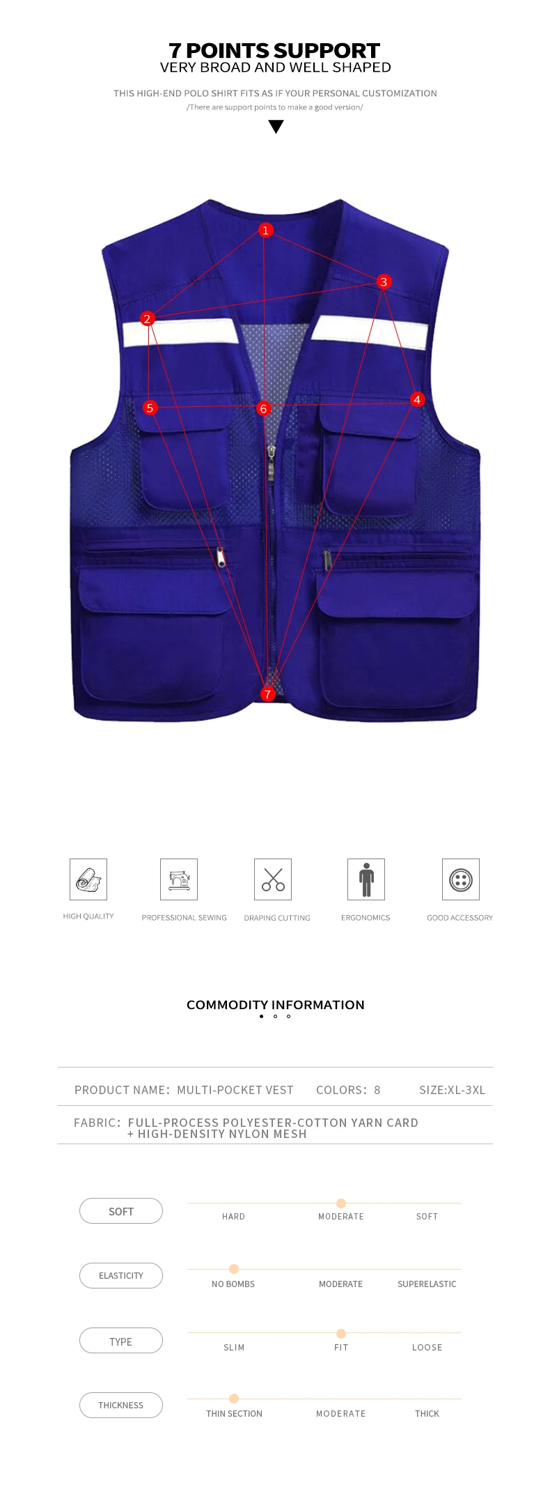 Customized printing logo photography vest Waistcoat for fishing reflective work wear multi pockets v