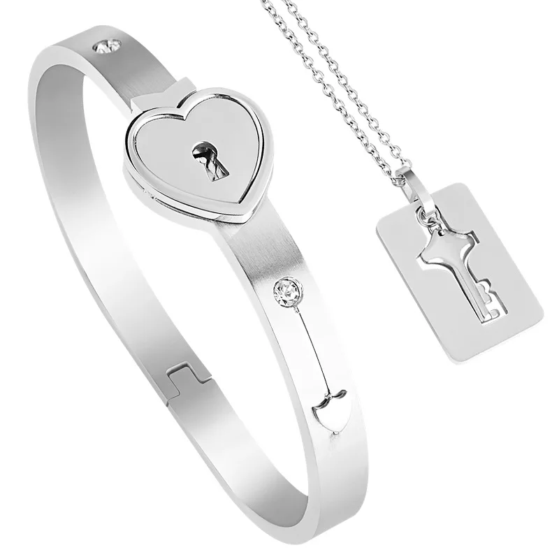 Wholesale Romantic Lovers Stainless Steel Gold Lock Key Jewelry