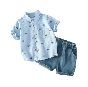 OEM Customizable Kids Summer Fashion Short Sleeved Breathable Shirt Jeans Two-Piece Boys Clothing Set