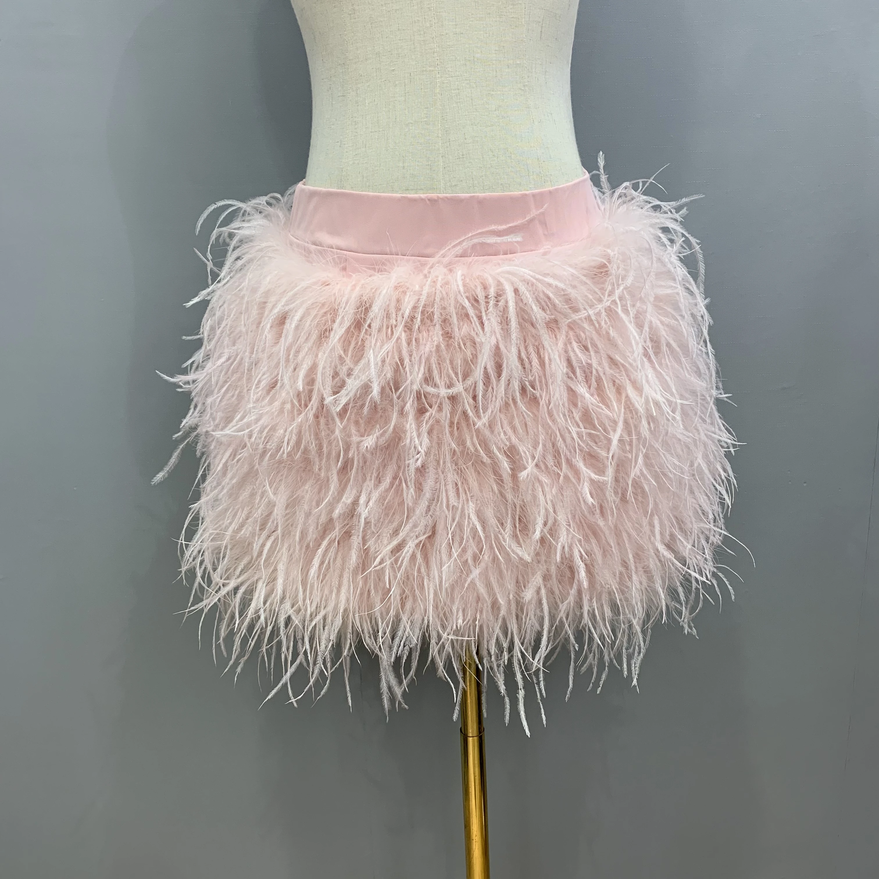 New INS Hot Fashion Ladies Short Mini Wrap Skirt Summer Sexy Sustainable Rose Red Ostrich Feather Skirt