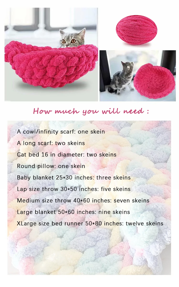 Multicolor 250g/ball Handmade Chenille Blanket Super Thick Variegated