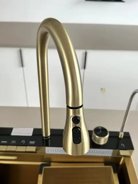 Tiktok New Trend 00 CM 40 Inch Nano SUS 304  One Piece Smart Piano Digital Display  Waterfall Faucet Double Bowl Kitchen Sinks manufacture