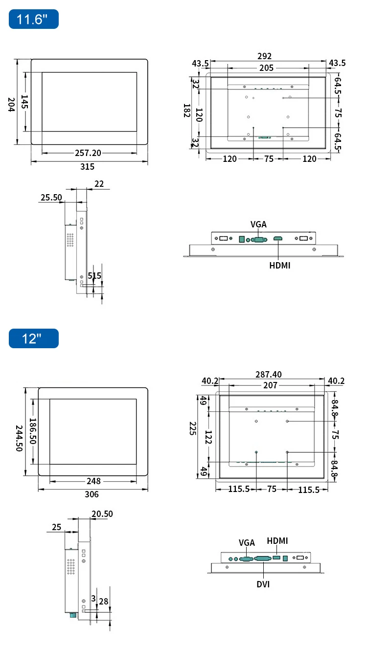 18.5 / 18 Inch VESA Wall Mounted Touch Screen Metal Embedded Touchscreen Industrial Monitor LED Display