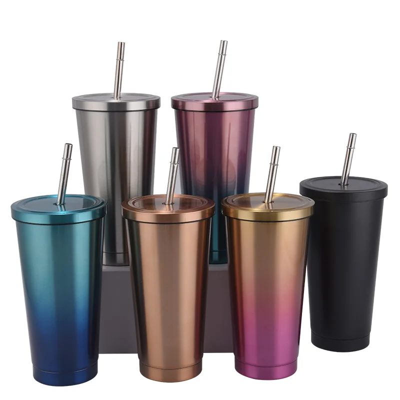 Stainless Steel Mug Travel Tumbler Coffee Cup With Drinking Straw Portable new 