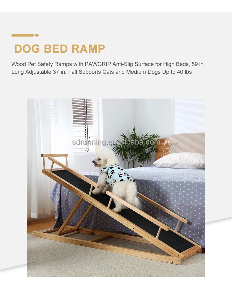 Dog Ramp Pet Puppy Ramp Solid Wooden Pet Ramp Car Dog Ladder Height Adjustable With Nonslip