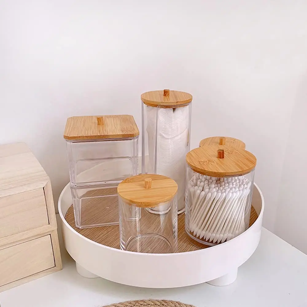 3 Pack Acrylic Qtip Holder Dispenser for Cotton Ball Pad Round Swab Holder,Clear Plastic Apothecary Jars for Bathroom