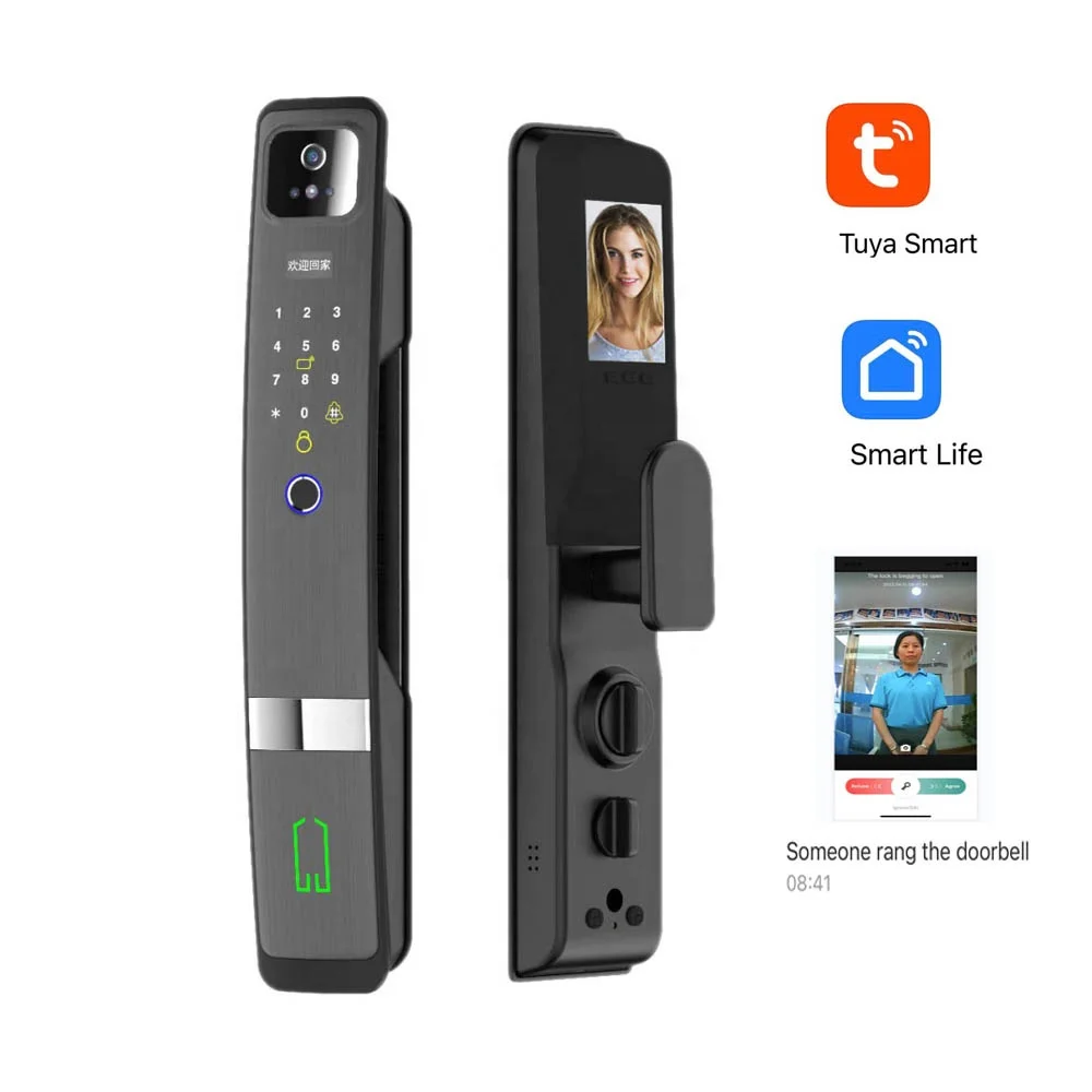 Hr20 3D Facial Recognition  Automatic Tuya App Smart Door Lock with Camera with Anti Pry Functions