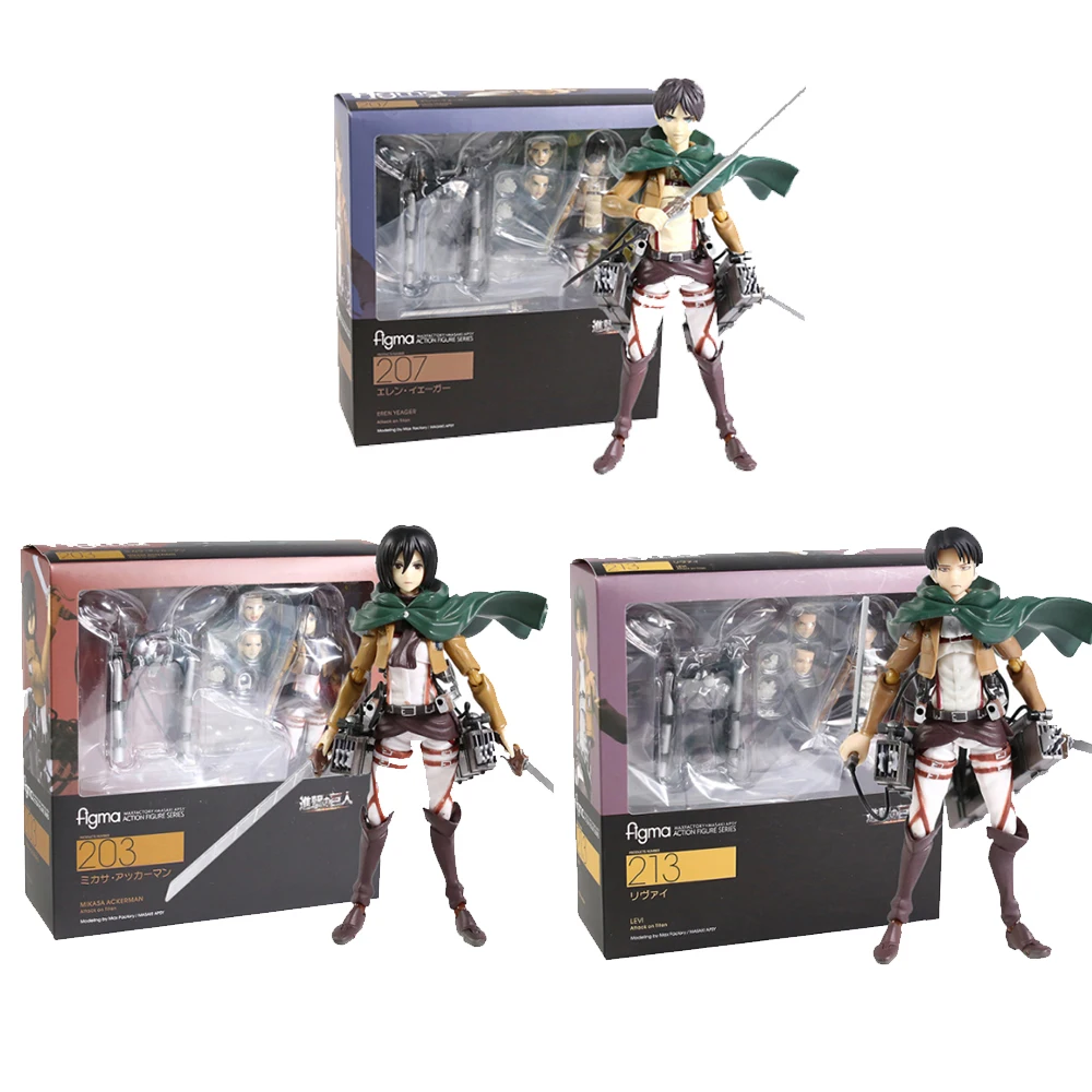 3 Styles Figma Attack On Titan 203# 207# 213# Levi Rivaille Ackerman Mikasa  Ackerman Eren Jaeger Anime Pvc Figures - Buy Japanese Anime Figma Attack On  Titan Character Collection Model Doll,Aaction Vinyl