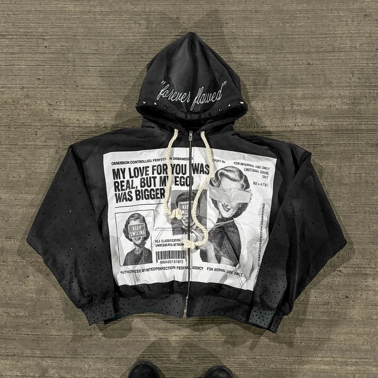 US Free Tax Men's Custom Rhinestone Applique Embroidered Sun Faded Wide Leg Screen Printed Sweatpants Zip up Hoodie Sets gallery 2