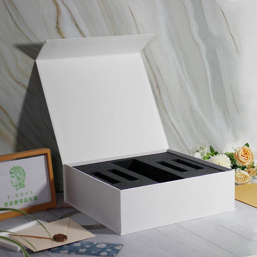X-RHEA Factory Wholesale Custom Printed Handmade Luxury Rigid Paper Cardboard White Magnetic Closure Gift Box with Foam