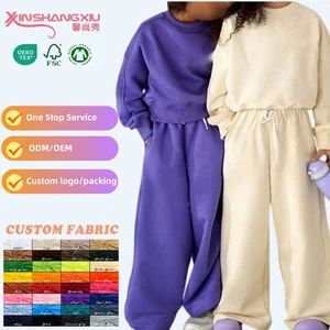 Winter Toddler Kids Boys and Girls French Terry Tracksuit Crewneck Jumper and Long Loose Pants 2pcs Outfit