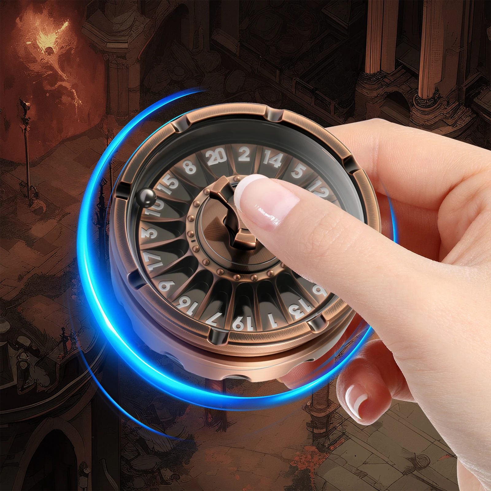 Spinner à Dés Dragon Pour Jeux De Rôle – Dés Métal Rotatifs D4 D6 D8 D10 D12 D20 D% – Accessoire Table RPG Donjon