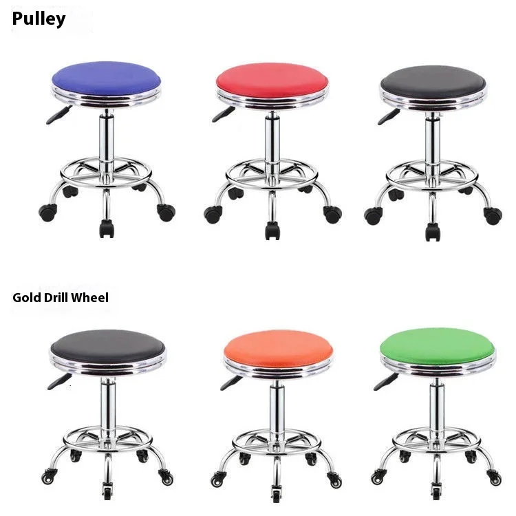 Modern Wood PU Home Bar Chair with Adjustable Round Pulley for Beauty Hairdressing Shop Laboratory Kitchen Front Table Stool