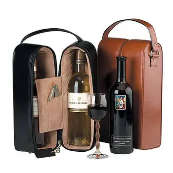 Double Wine Presentation Case for two bottles Leather Classic Custom Double Wines Carrier bag