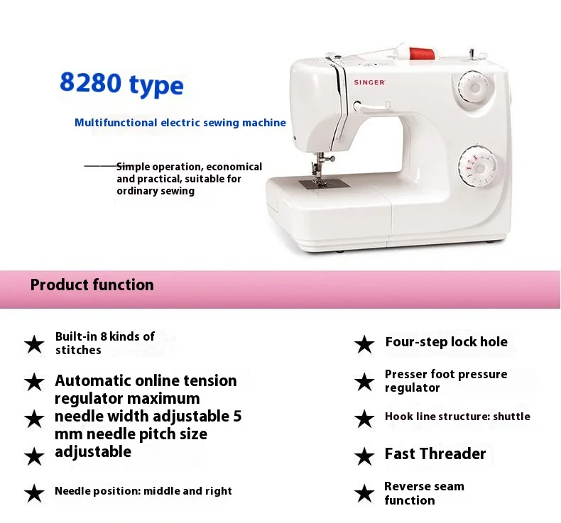 Singer 8280 Automatische Nähmaschine, 4 Stufen, variable Stichbreite, Rückwärtsnähgang, Weiß