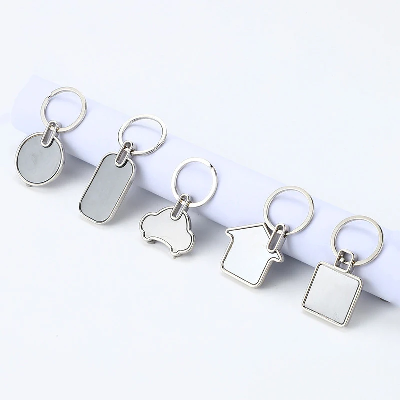 Keychain Laser Engraved Qr Code Round Plain Stainless Steel Epoxy Key Holder Sublimation Metal Custom Key Chain Keychain