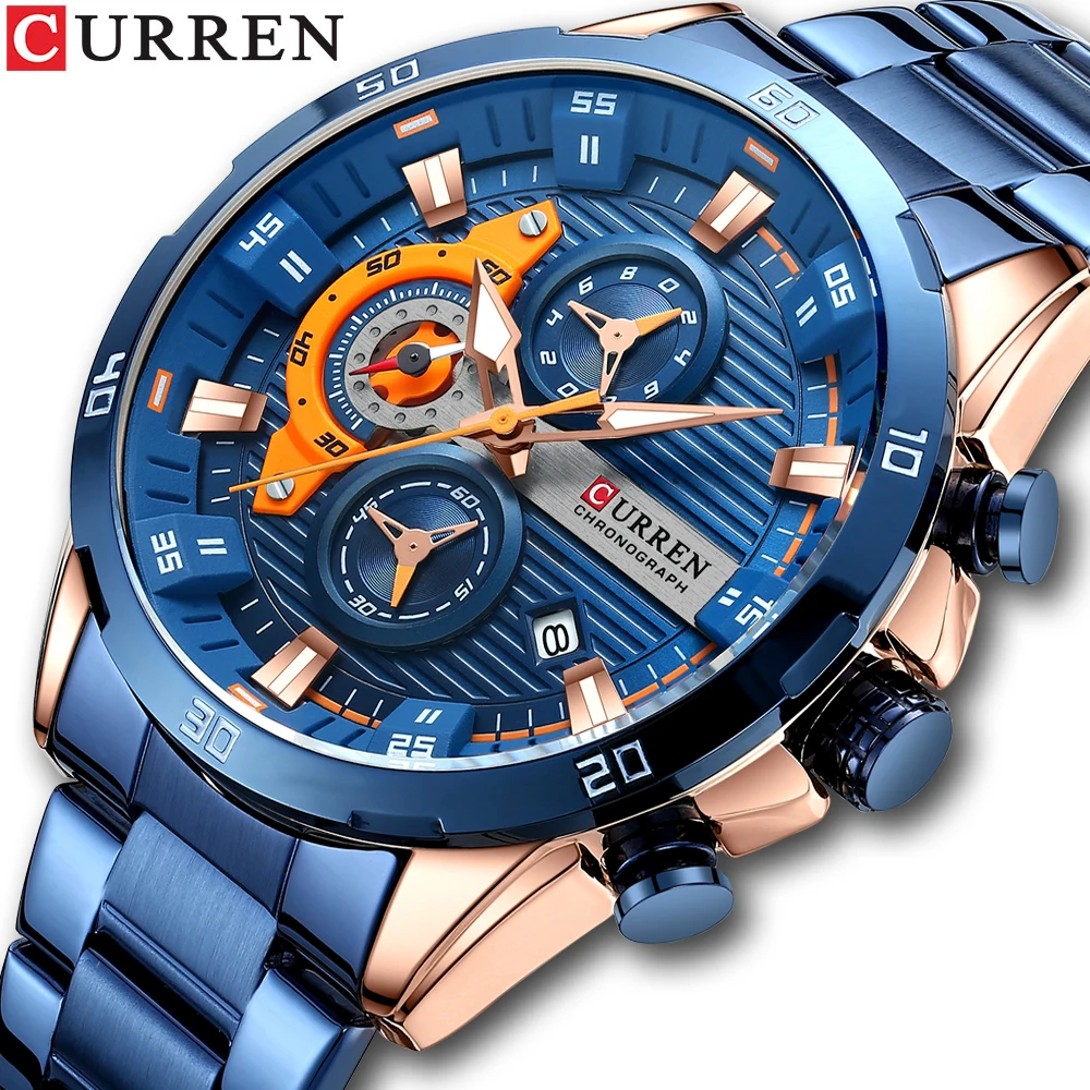 2021 CURREN 8402 New Stainless Steel Watches for Men Creative Fashion  Luminous Dial Chronograph Clock Male Casual Wristwatches