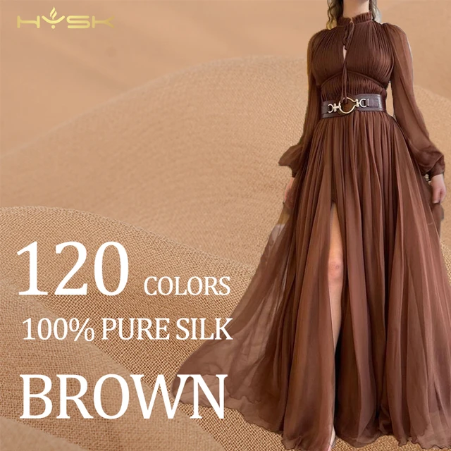 brown range italian vietnam korean china modal raw color pure mulberry silk chiffon fabric dress textile for woman