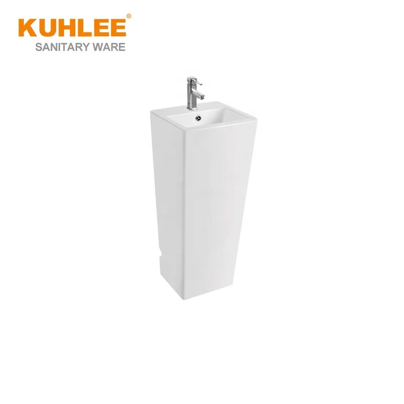 Small Square Ceramic One Piece Full Pedestal Basin Sink For Office Building